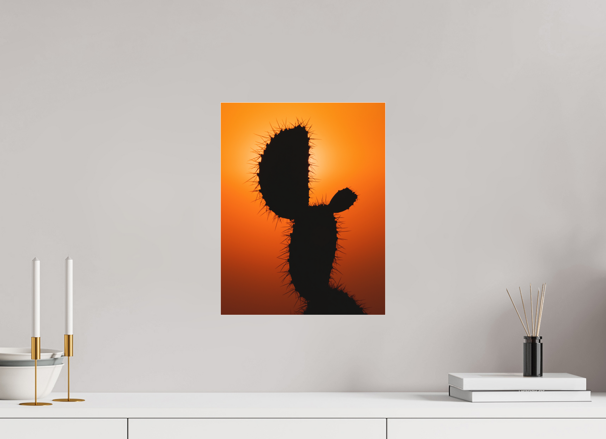 12 x 15.5″, Borderless Modern Frame - Fuji Crystal Paper under Matte Acrylic Glass Fire Cactus