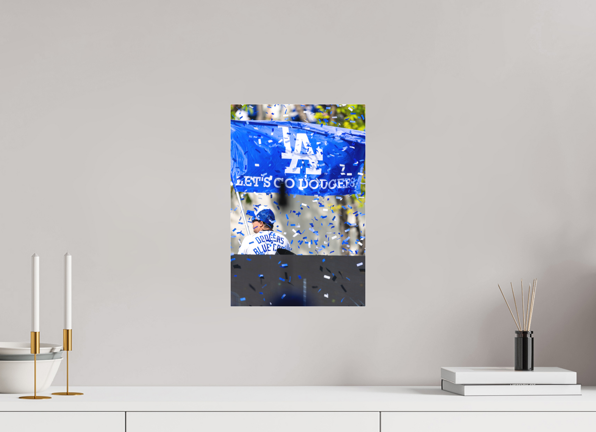 10 x 15″, Borderless Modern Frame - Fuji Crystal Paper under Matte Acrylic Glass Let's Go Dodgers