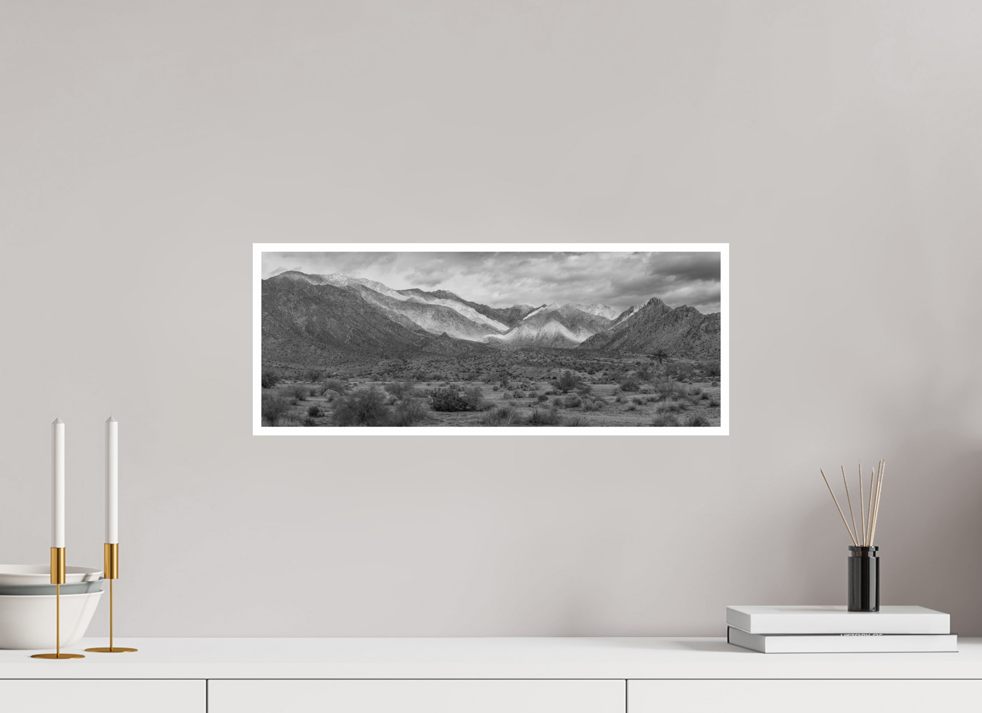 21 x 8″, Unframed Photograph - Canson Baryta Prestige Black & White Rare Rain at Joshua Tree