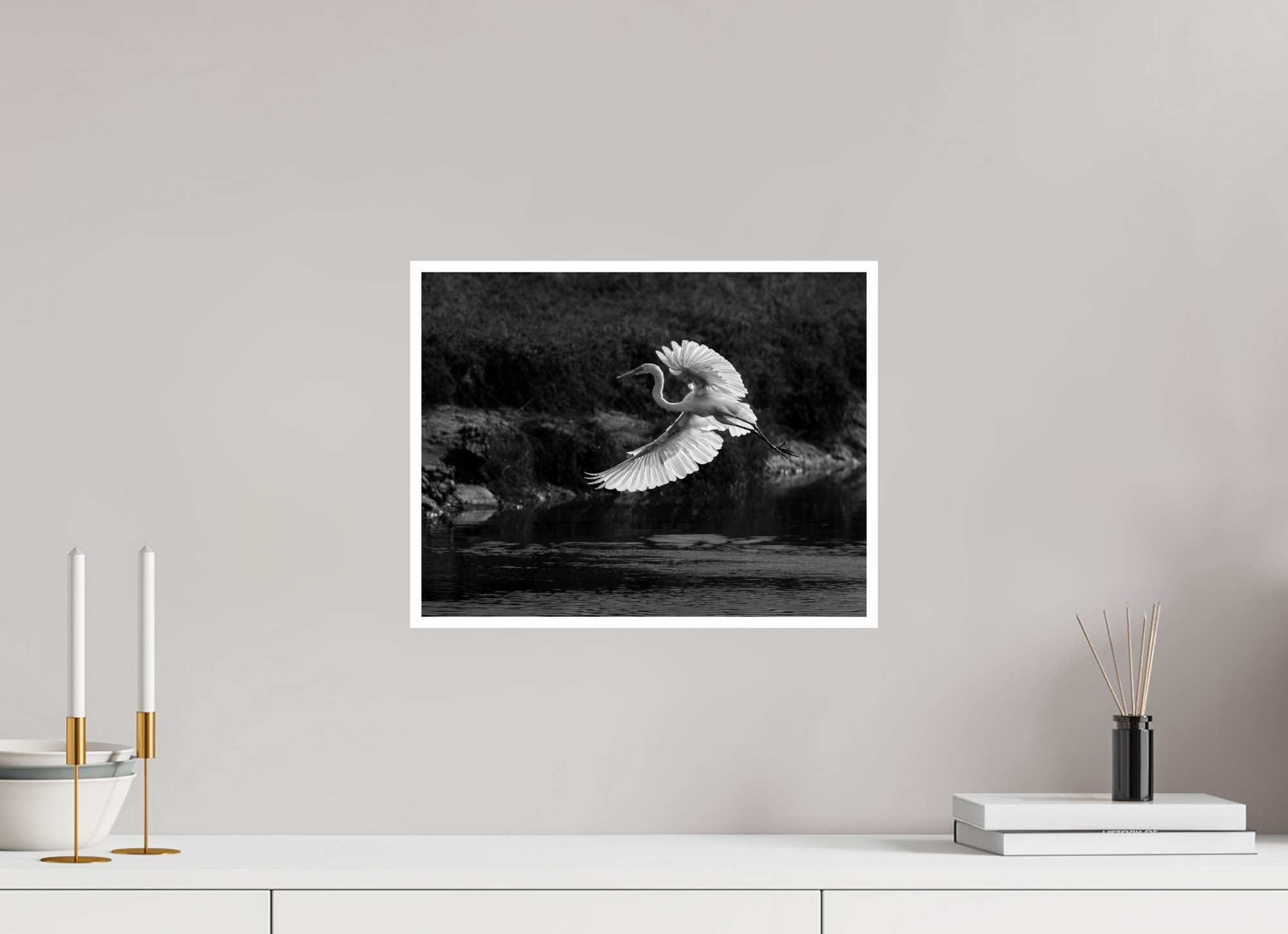 15.5 x 12″, Unframed Photograph - Canson Baryta Prestige Black & White Backlit Great Egret