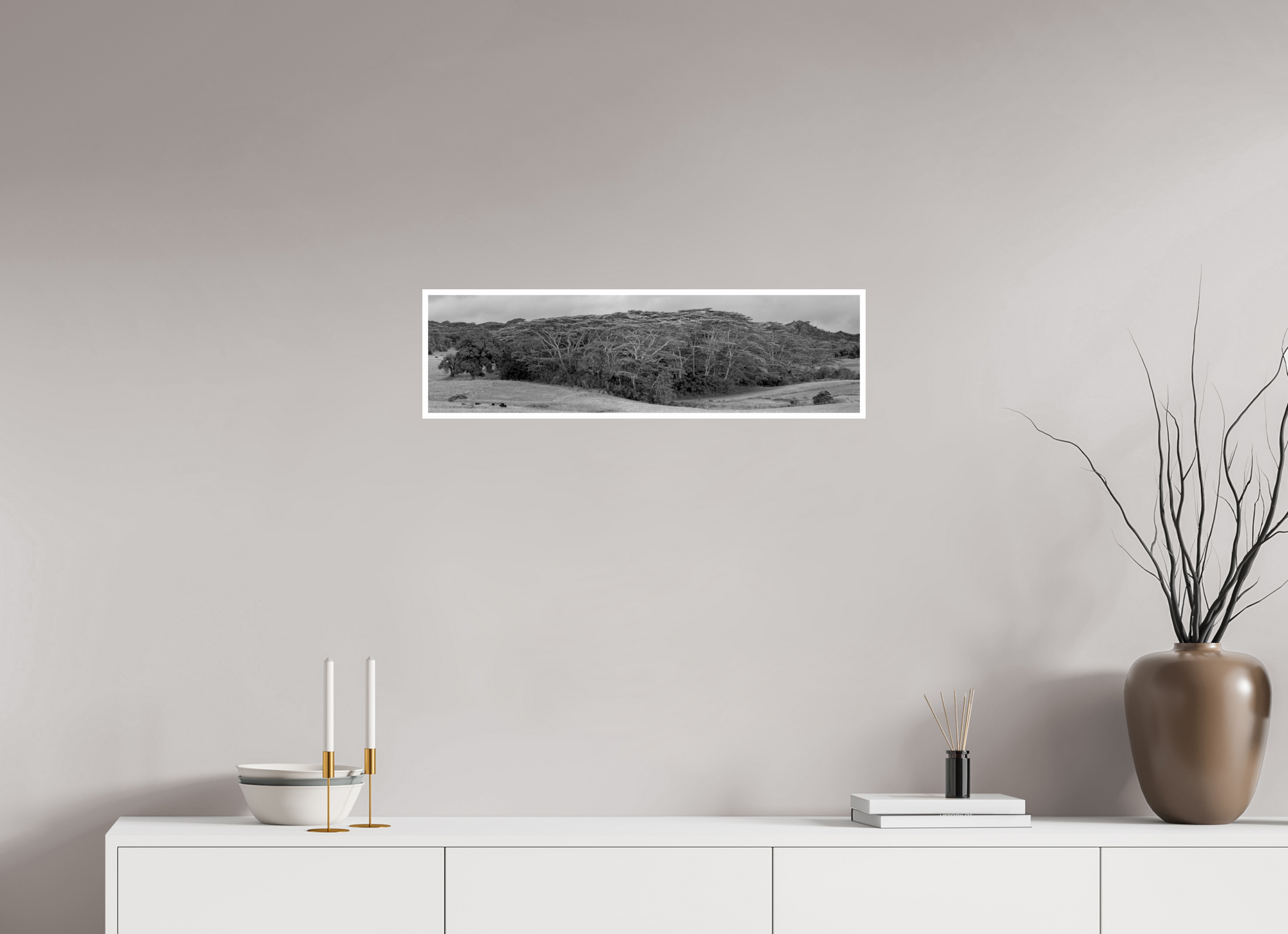 29.3 x 8″, Unframed Photograph - Canson Baryta Prestige Black & White Kauaʻian Copse of Trees