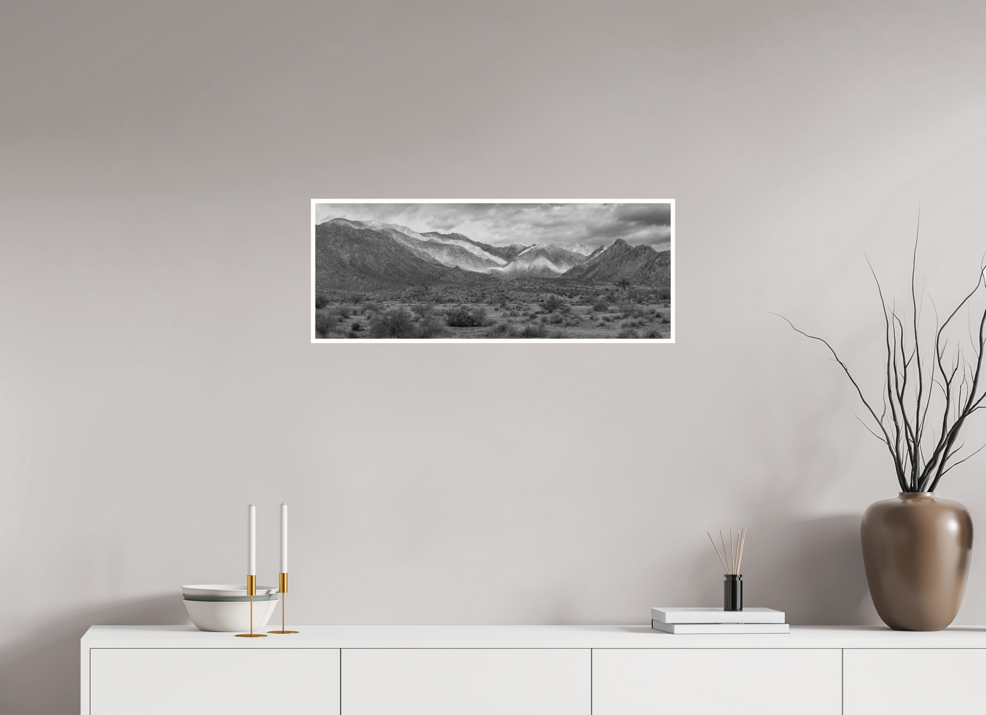 31.5 x 12″, Unframed Photograph - Canson Baryta Prestige Black & White Rare Rain at Joshua Tree