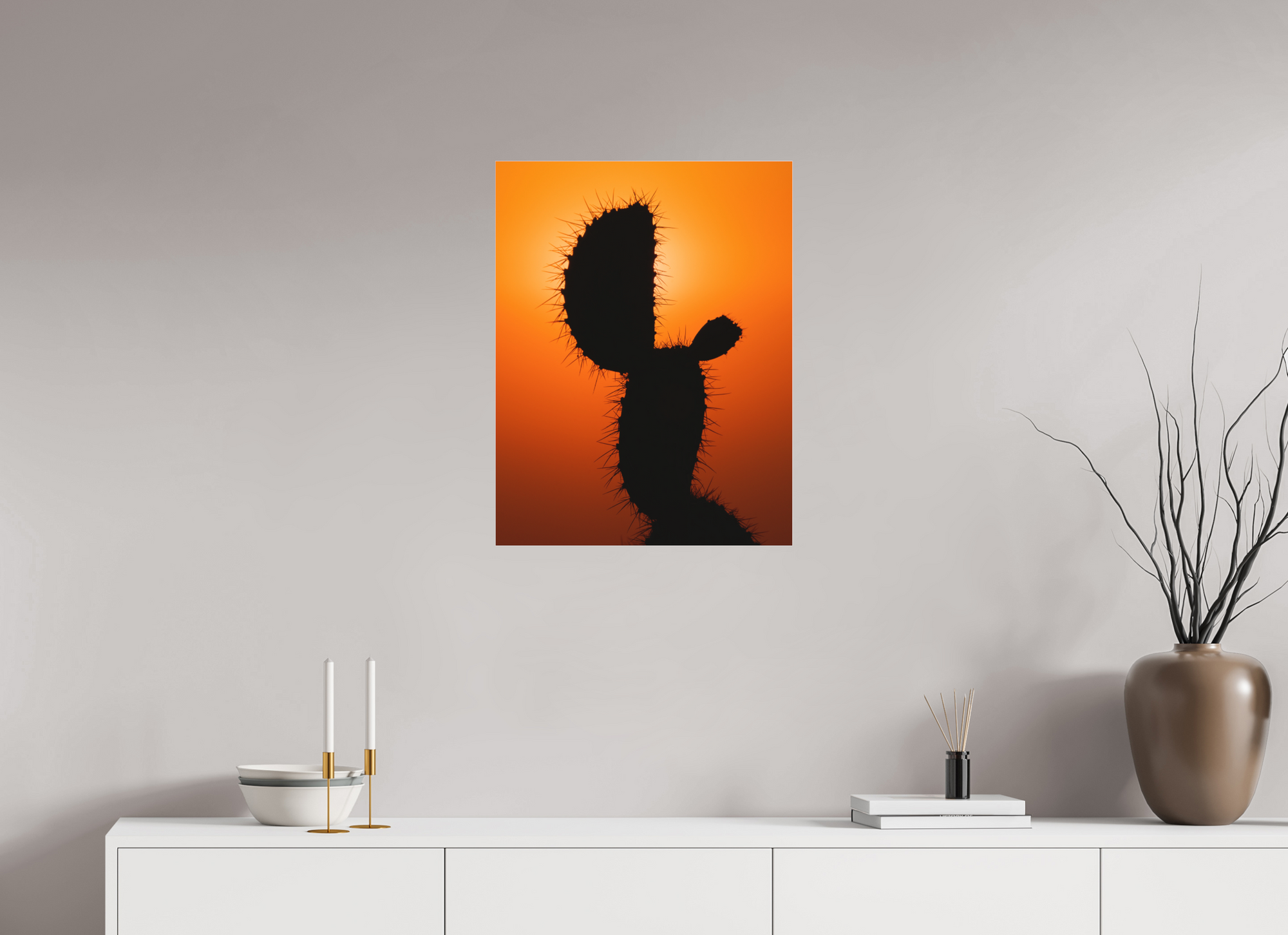20 x 25.9″, Borderless Modern Frame - Fuji Crystal Paper under Matte Acrylic Glass Fire Cactus