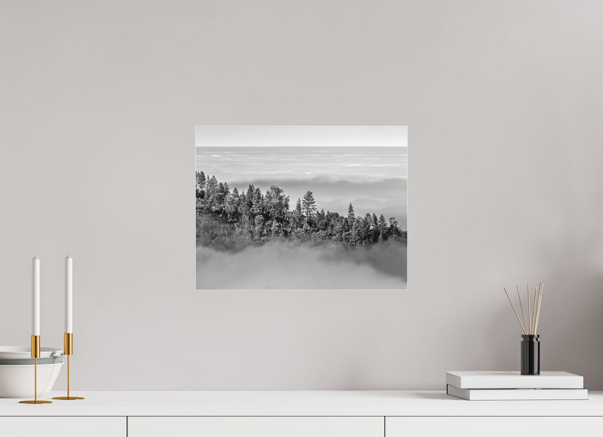 15.5 x 12″, Borderless Modern Frame - Ilford Black & White under Matte Acrylic Glass Dip Into Sea of Clouds